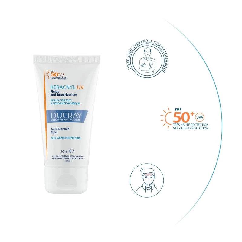 DUCRAY Keracnyl UV Fluide Anti-Imperfections SPF50+ 50ml - Peaux Acnéiques - Image 2