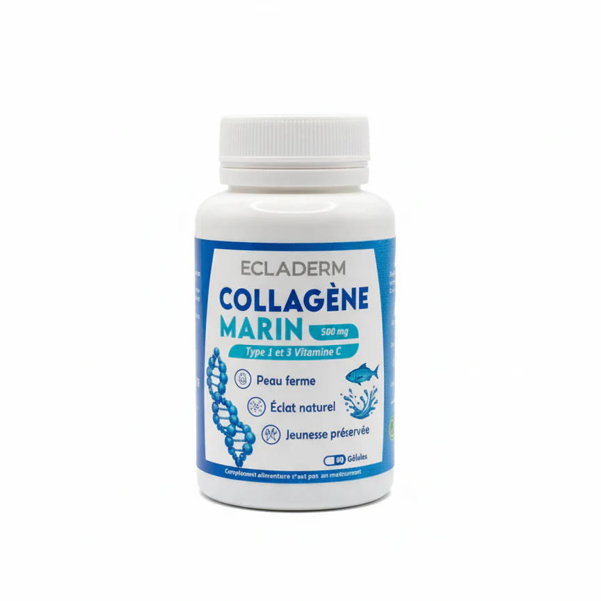 ECLADERM Collagène Marin 90 Gélules Type I et III Vitamine C Anti-Âge Peau Cheveux Ongles