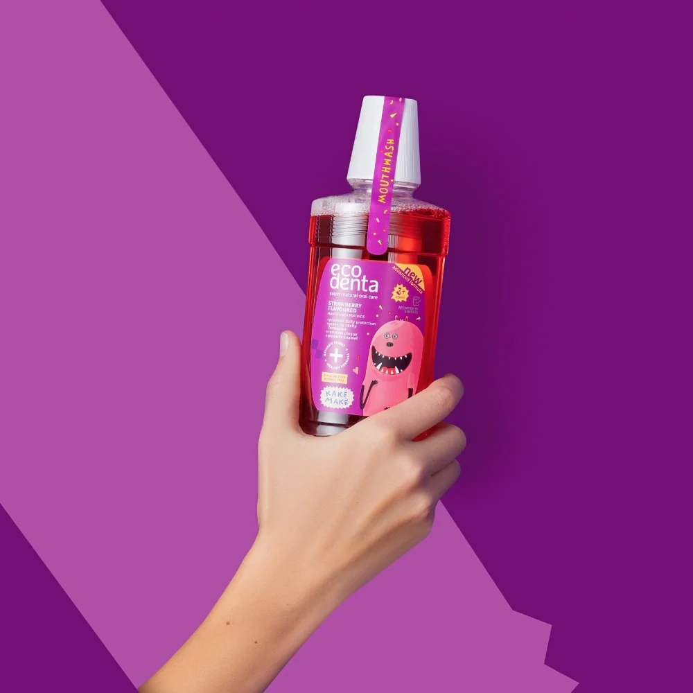 ECO DENTA Strawberry Flavoured Mouthwash For Kids 250ml Bain de Bouche Enfant Fraise - Image 2