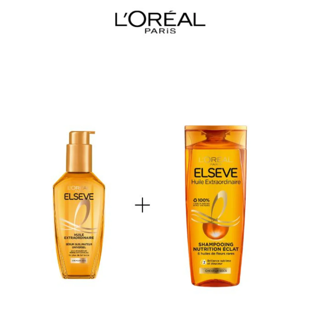 ELSEVE Huile Extraordinaire Cheveux Très Secs Kit Shampooing 200ml + Sérum 100ml Nutrition Intense Brillance