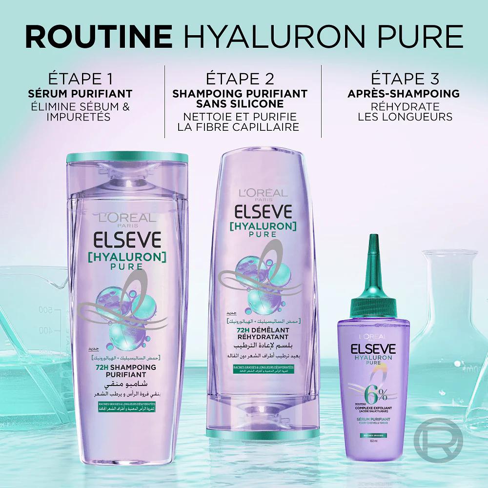 ELSEVE Hyaluron Pure Sérum 100ml + Shampooing 200ml Pack Acide Hyaluronique Hydratation Intense Cheveux Déshydratés - Image 9