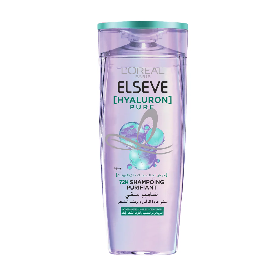 ELSEVE Hyaluron Pure Shampooing Purifiant 400ml Format Économique Acide Hyaluronique Cheveux Gras Racines Grasses Longueurs Sèches