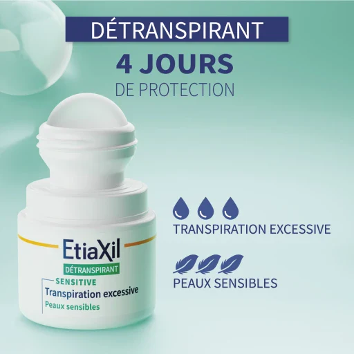 ETIAXIL Détranspirant Roll-On Peaux Sensibles 15ml Anti-Transpiration Aisselles Formule Douce Efficacité 3-5 Jours Protection Hypoallergénique - Image 4