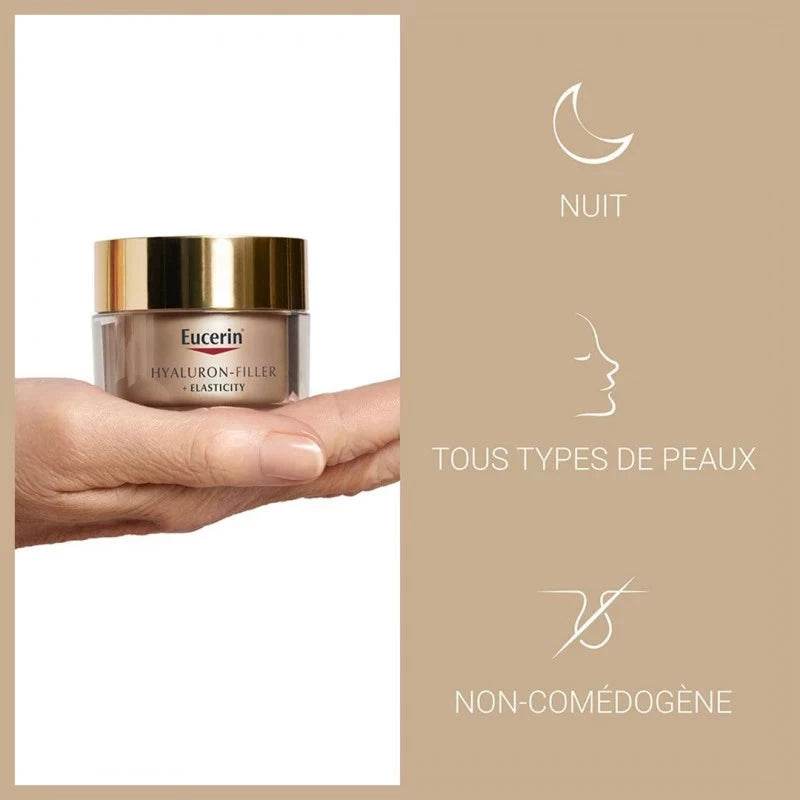 EUCERIN HYALURON-FILLER ELASTICITY Soin Nuit 50ml Anti-Âge Fermeté Rides - Image 4