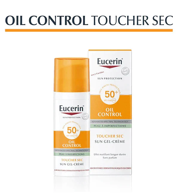 EUCERIN SUN Oil Control Gel-Crème SPF50+ 50ml Peaux Grasses Matifiant Anti-Brillance Longue Durée - Image 2