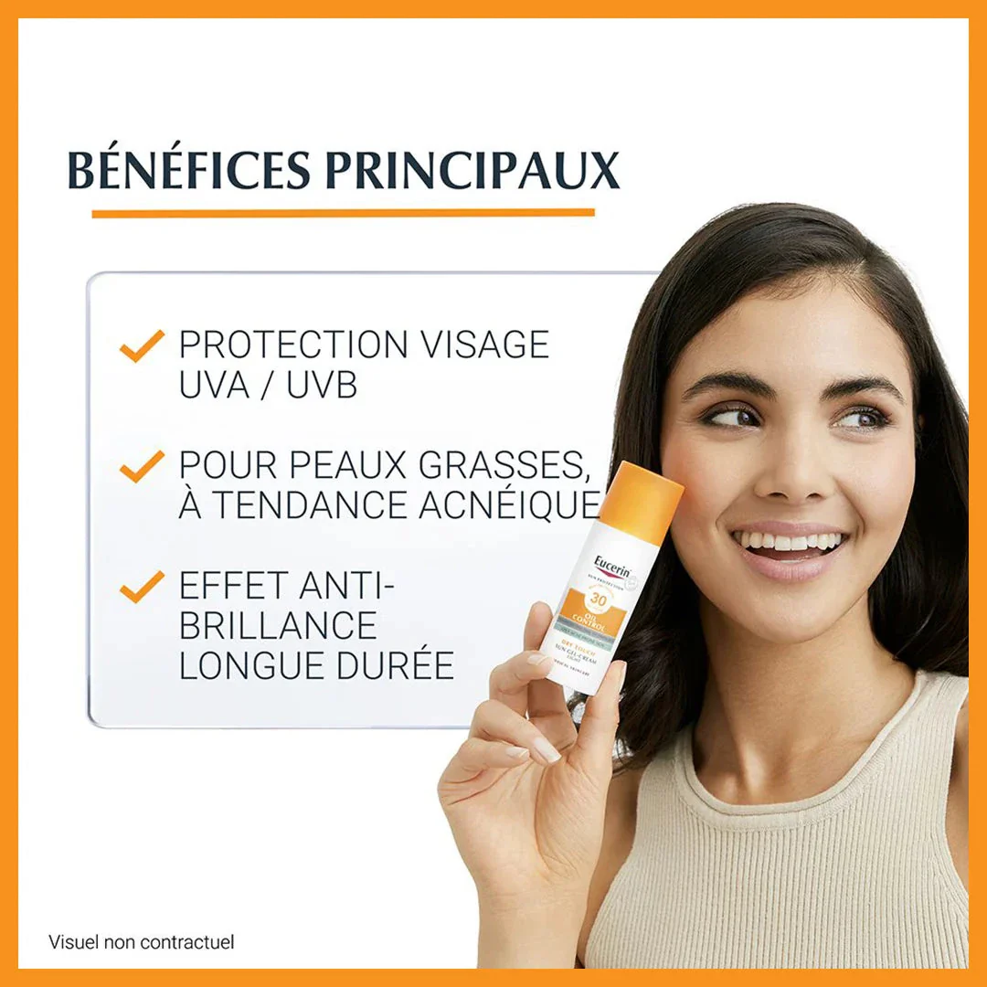 EUCERIN SUN Oil Control Gel-Crème SPF50+ 50ml Peaux Grasses Matifiant Anti-Brillance Longue Durée - Image 4