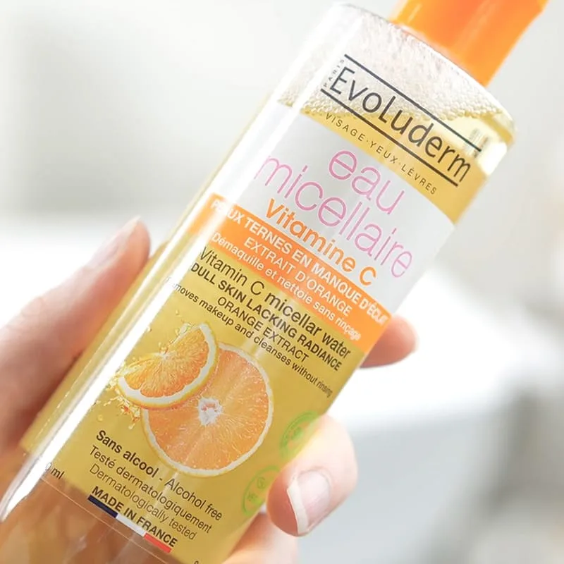 EVOLUDERM Eau Micellaire Vitamine C 250ml Démaquillant Nettoyant Éclat Tous Types Peaux - Image 2