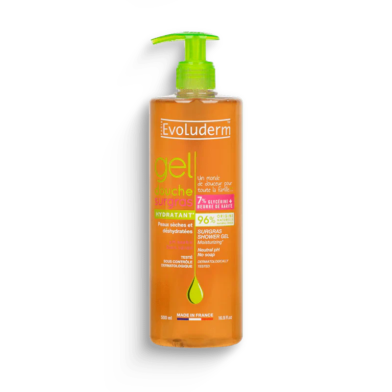 EVOLUDERM Gel Douche Surgras 500ml Nettoyant Doux Peaux Sensibles Hydratation Protection