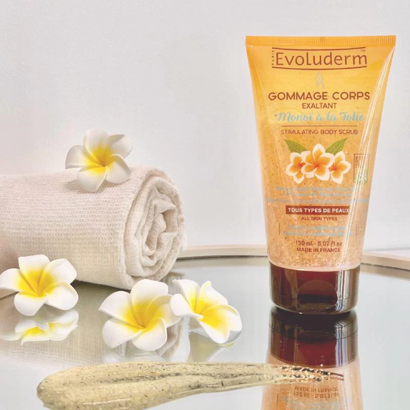 EVOLUDERM Gommage Corps Monoï à la Folie 150ml Exfoliation Douce Grains Naturels Peau Soyeuse Parfum Monoï Hydratation Intense - Image 4