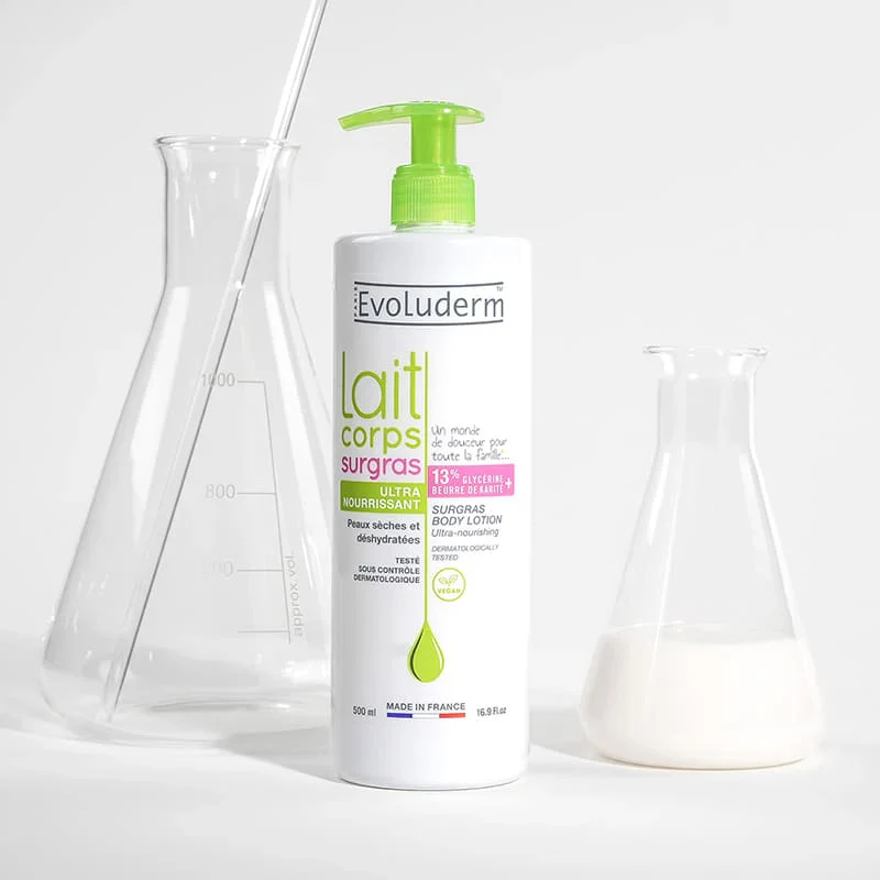EVOLUDERM Lait Corps Surgas 500ml Hydratant Nourrissant Peaux Sèches Texture Onctueuse - Image 2
