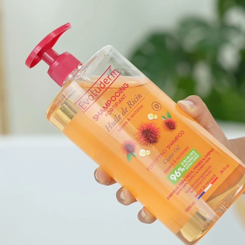 EVOLUDERM Shampoing Huile De Ricin 1L Fortifiant Réparateur Cheveux Abîmés Croissance - Image 3