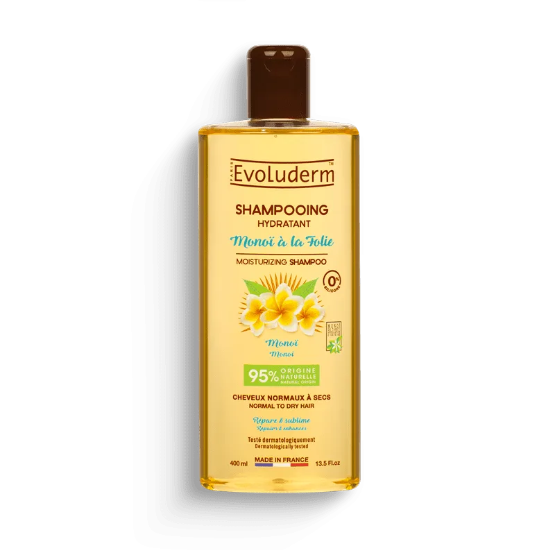 EVOLUDERM Shampoing Monoï A La Folie 400ml Nettoyant Nourrissant Parfum Exotique Tous Types Cheveux