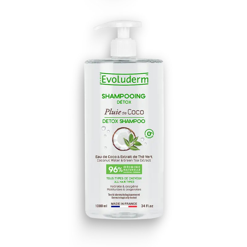 EVOLUDERM Shampoing Pluie De Coco 1L Nettoyant Nourrissant Parfum Coco Tous Types Cheveux