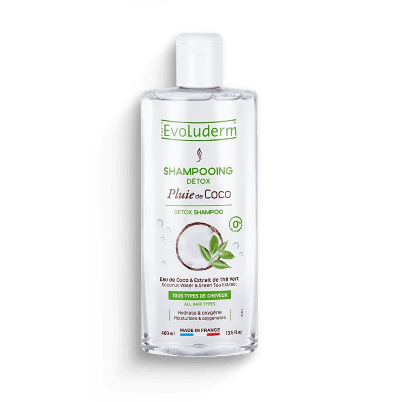 EVOLUDERM Shampoing Pluie De Coco 400ml Nettoyant Nourrissant Parfum Coco Tous Types Cheveux
