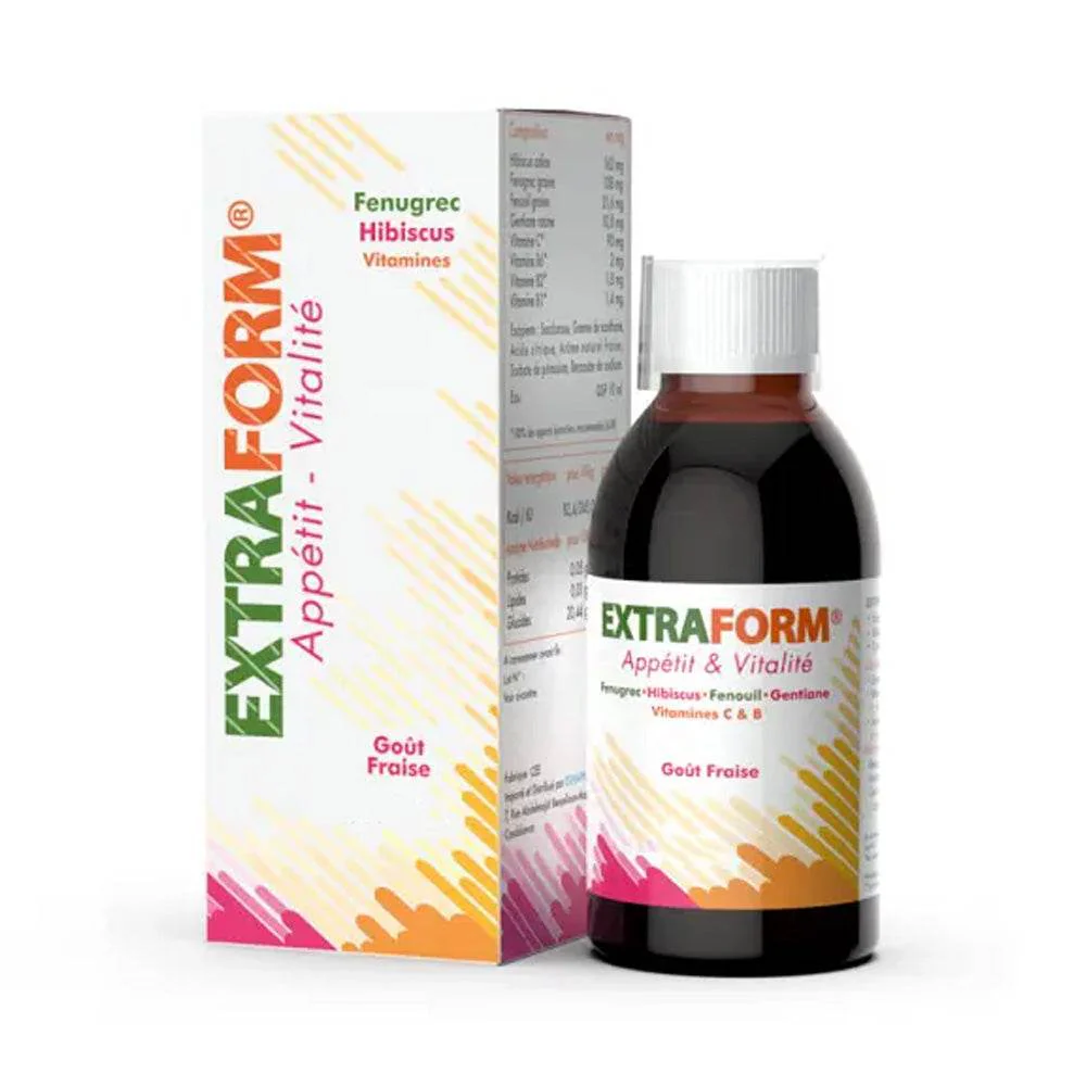 EXTRAFORM Sirop Appétit Et Vitalité Goût Fraise 100ml Fenugrec Stimulant Prise Poids Enfants Adultes
