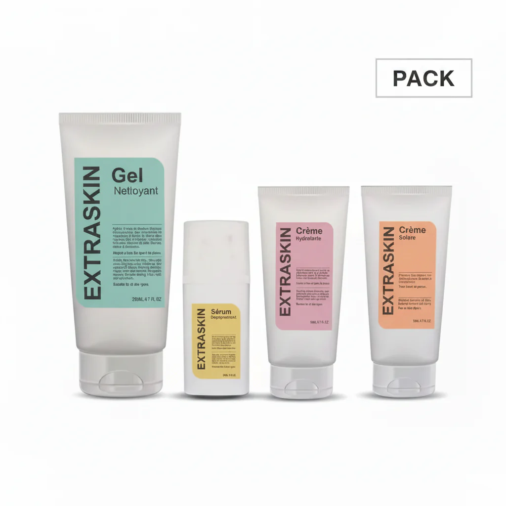 Extraskin Pack Gel Nettoyant 200ml + Sérum 30ml + Crème Hydratante 50ml + Crème Solaire 50ml Routine Complète