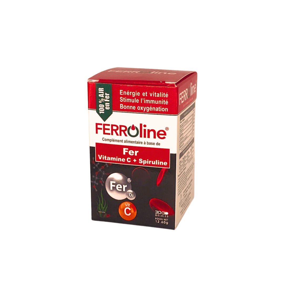 FERROLINE Fer Vitamine C Spiruline 30 Gélules Anti-Fatigue Anémie Énergie Vitalité Cure 1 Mois