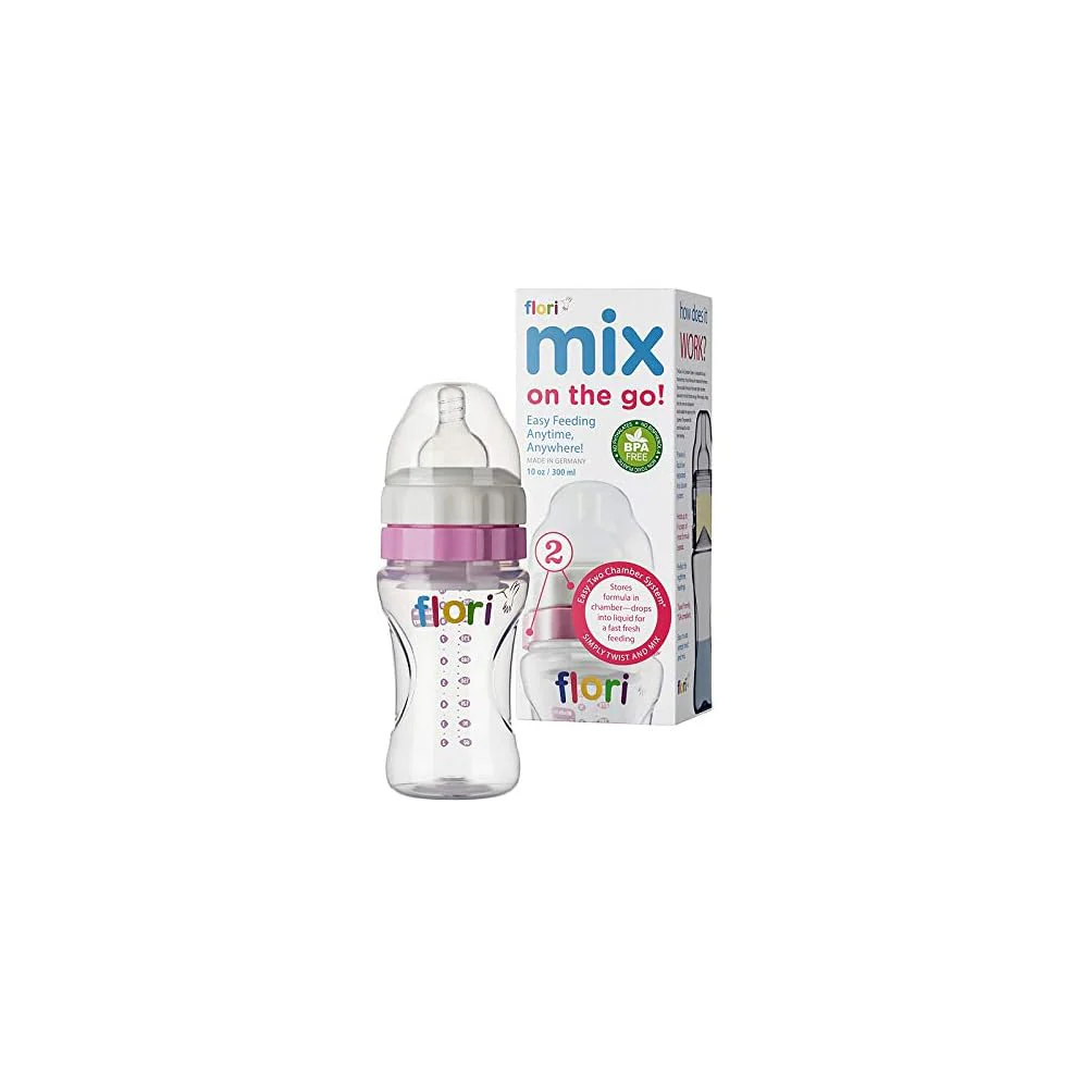 Flori Mix Biberon 300ml Rose Biberon Bébé Anti-Colique Ergonomique Sécurisé - Image 2