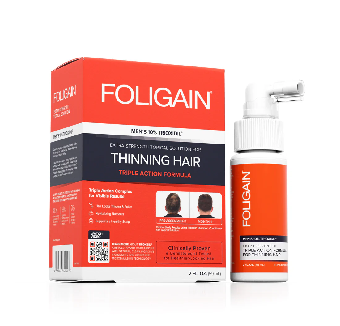 FOLIGAIN Triple Action Lotion Trioxidil 10% Homme Lotion Anti-Chute Cheveux Densité Volume Croissance Capillaire Traitement Intensif