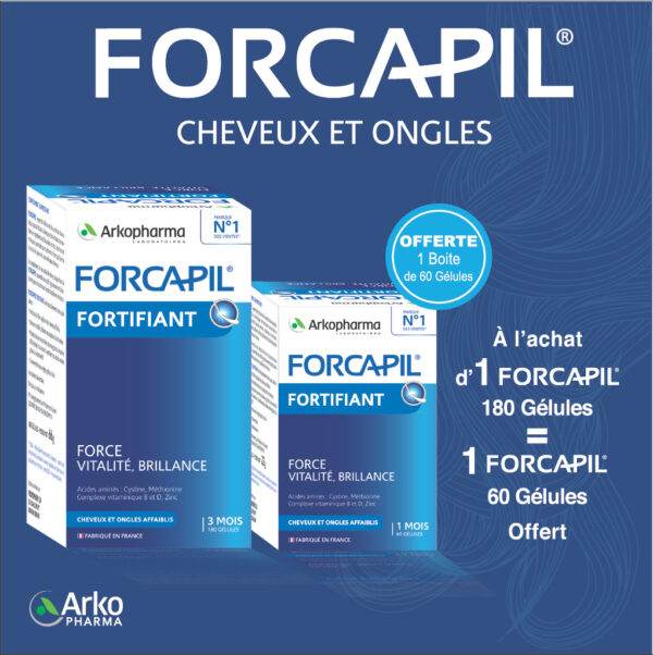 FORCAPIL Duo Pack 180 + 60 Gélules Biotine Zinc Vitamines B Cheveux Ongles Cure 8 Mois Format Économique