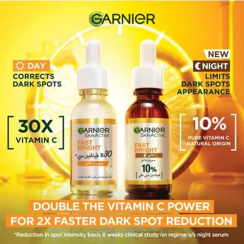 GARNIER Fast Bright Booster Sérum Night 30ml Sérum de Nuit Vitamine C Anti-Taches Éclat Luminosité Peau Terne Renouvellement Cellulaire - Image 2