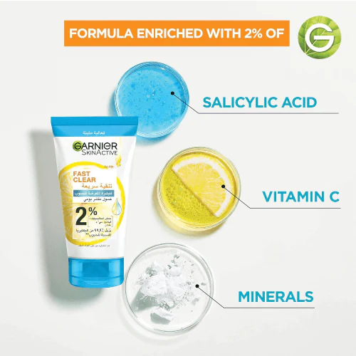 GARNIER SkinActive Fast Clear Daily Exfoliating Wash 150ml Gel Nettoyant Exfoliant Quotidien Anti-Imperfections Acide Salicylique - Image 2