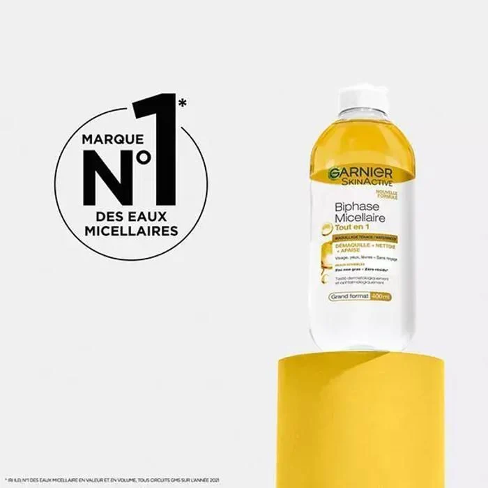 GARNIER SkinActive Eau Micellaire Biphasée 100ml Démaquillant Waterproof Yeux Lèvres Maquillage Tenace Format Voyage - Image 4