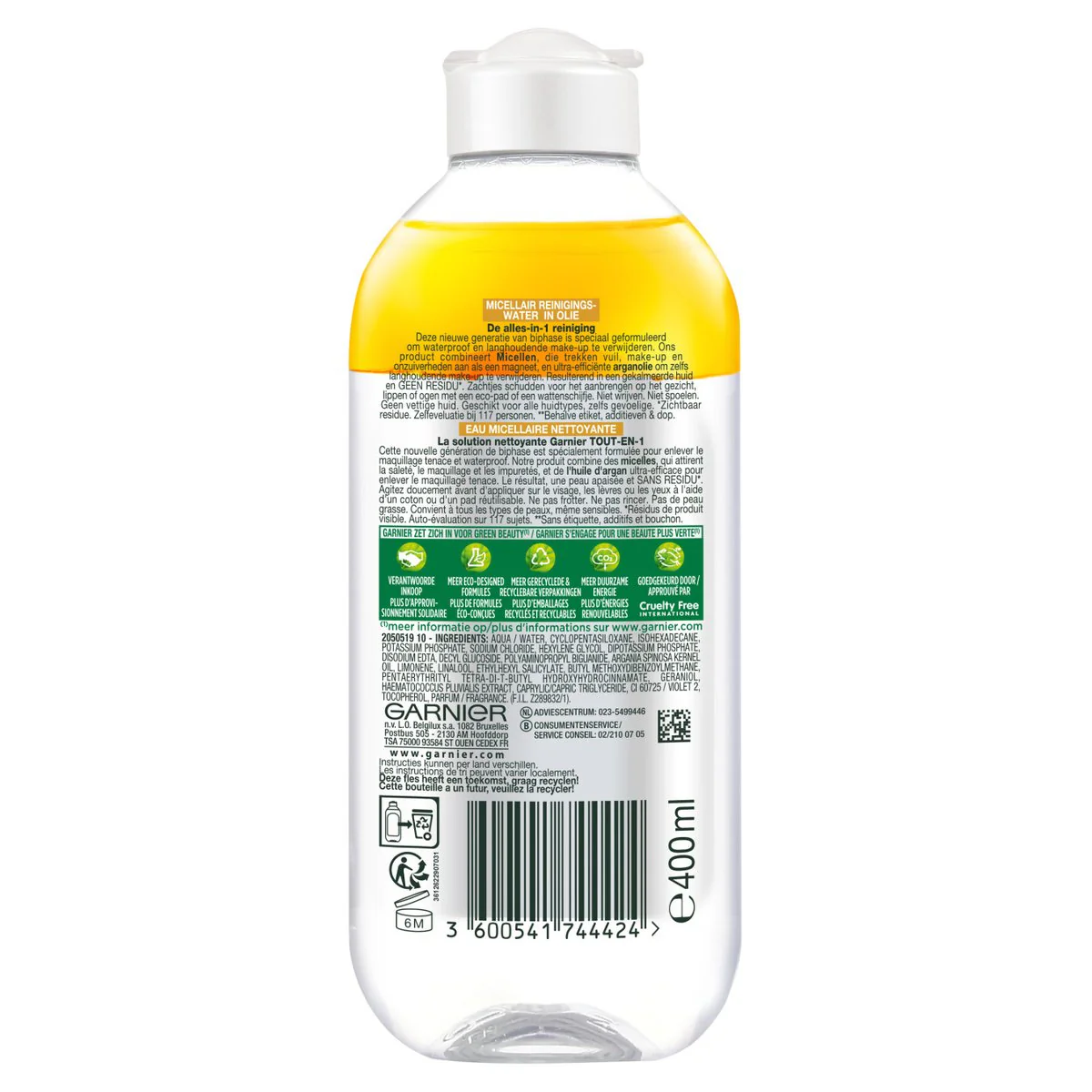 GARNIER SkinActive Eau Micellaire Nettoyante Huile d'Argan 400ml Démaquillant Nourrissant Peaux Sèches Sensibles Hydratation - Image 2