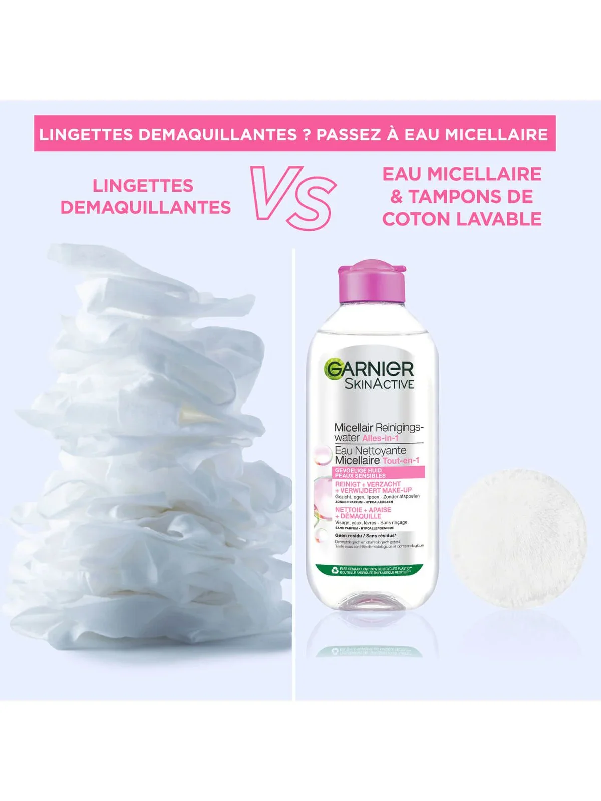 GARNIER SkinActive Eau Micellaire Peaux Sensibles 400ml Démaquillant Doux Sans Parfum Hypoallergénique Tous Types Peaux - Image 6