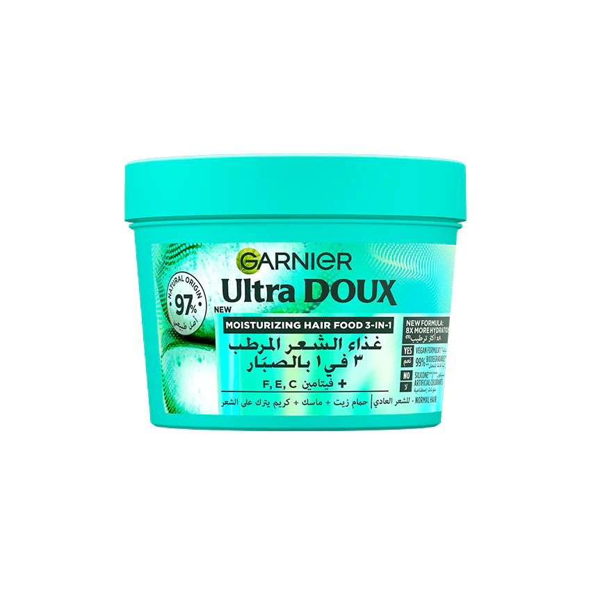GARNIER Ultra Doux Hair Food Aloe Vera 390ml Masque Cheveux Secs Abîmés Hydratation Intense 98% Ingrédients Naturels