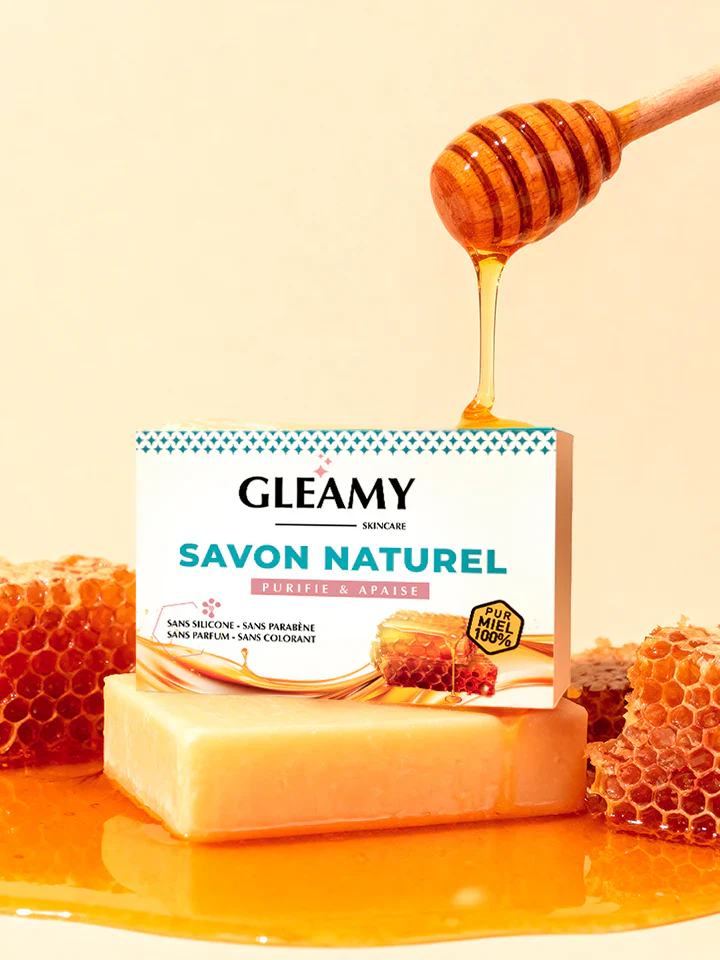 GLEAMY Savon Naturel Purifie & Apaise 100g Miel Amande Douce Nettoyant - Image 3