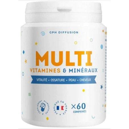GPH DIFFUSION Multivitamines et Minéraux 60 Comprimés 12 Vitamines 7 Minéraux Vitalité Énergie Immunité Cure 2 Mois