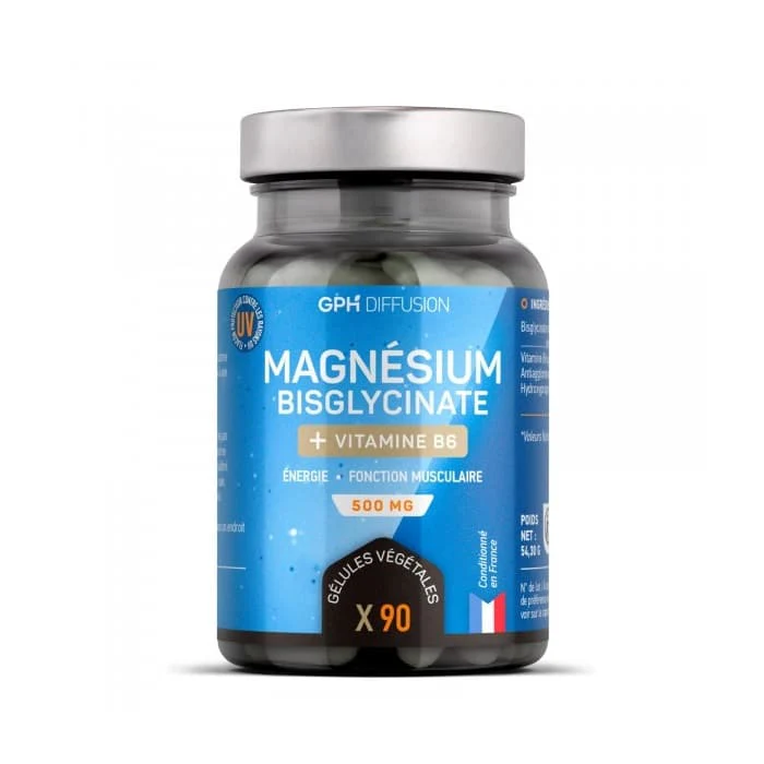 GPH Magnésium Bisglycinate + Vitamine B6 500mg 90 Gélules Complément Alimentaire Anti-Fatigue