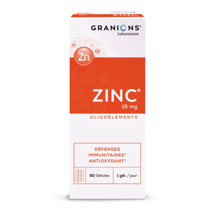 GRANIONS Zinc 15mg 60 Gélules - Zinc Immunité Peau Cheveux Ongles Antioxydant