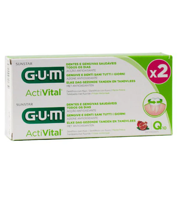 GUM ActiVital Dentifrice Gel Lot de 2 x 75ml Soin Dentaire Complet Gencives Sensibles Protection Quotidienne