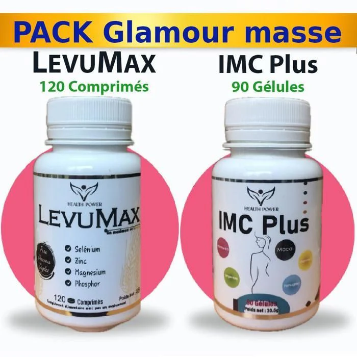 HEALTH POWER Pack Glamour Masse IMC Plus 90 Gélules + LevuMax 120 Comprimés Prise Masse Beauté