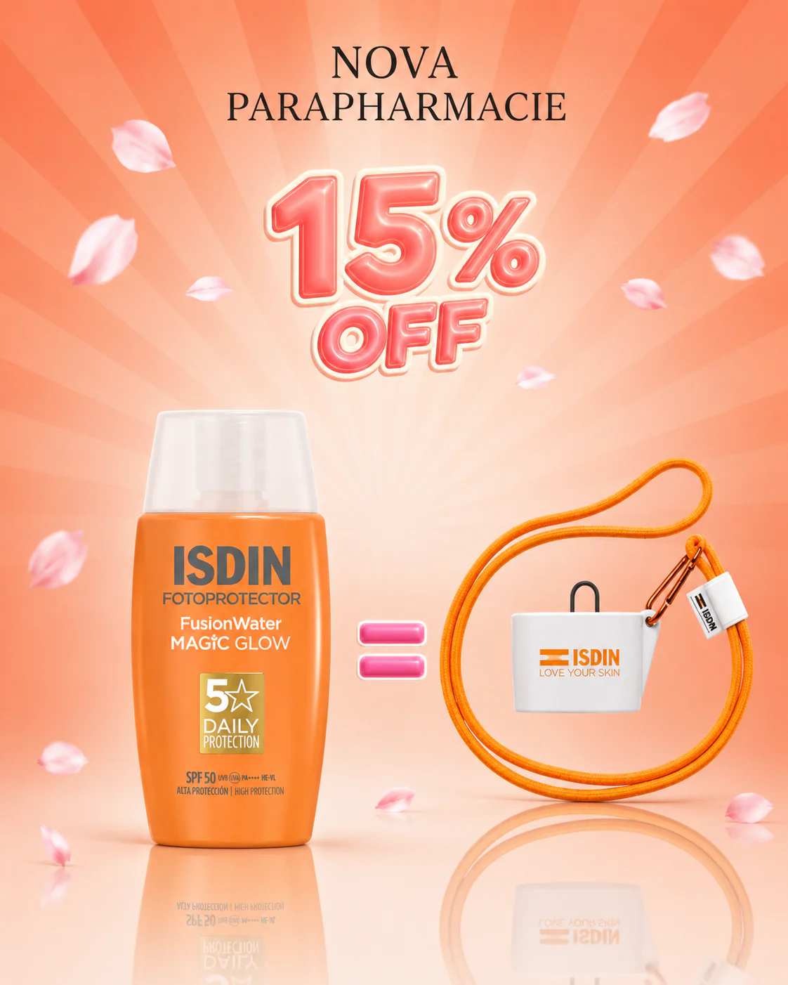 ISDIN Fusion Water Magic Glow SPF50+ 50ml Éclat Hydratant Bonne Mine = Coque offrete