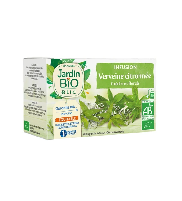 JARDIN BIO Infusion Verveine Citronnée 20 Sachets Tisane Bio Verveine Citronnée Relaxation Digestion Bien-être