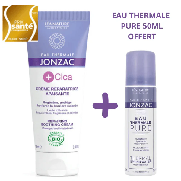 JONZAC +CICA Crème Réparatrice Apaisante 100ml + Eau Thermale 50ml Offerte Soin Cicatrisant Peaux Sensibles