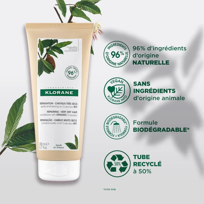 KLORANE Après-Shampooing Au Cupuaçu 200ml - Cheveux Très Secs et Abîmés - Image 2