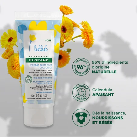 KLORANE Bébé Crème Nutritive Au Cold Cream 40ml - Peaux Très Sèches - Image 3