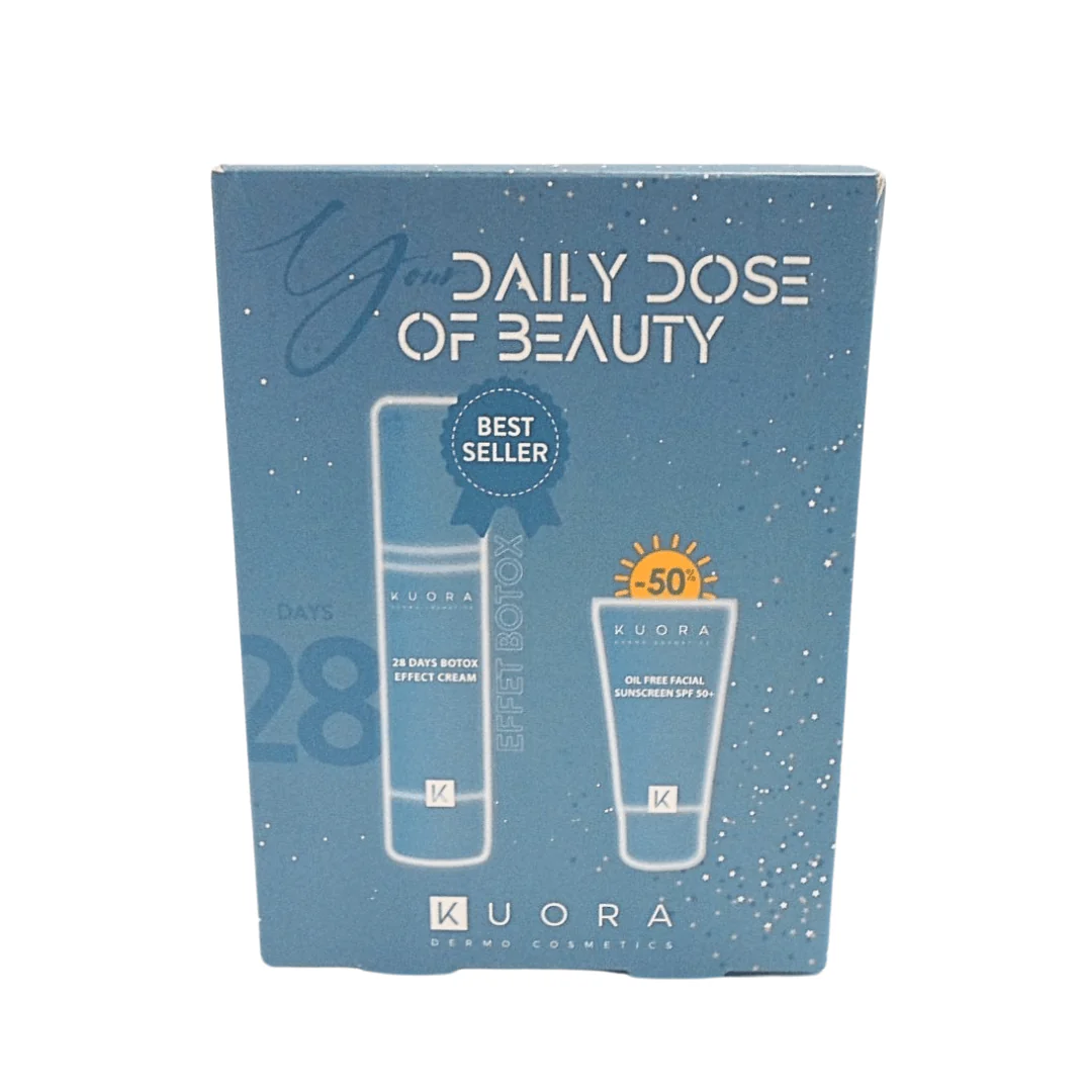 KUORA 28 Days Botox Cream + Oil Free Facial SPF50+ Pack Anti-Âge Hydratant Protection Solaire Rides Raffermissant Cure 28 Jours