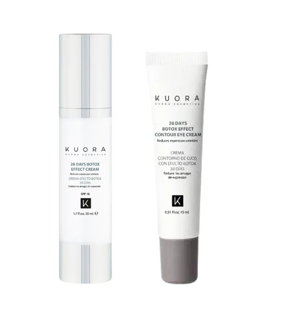 KUORA Coffret Effet Botox 28 jours Crème Visage 50ml + Contour Yeux Anti-Rides Raffermissant Peptides Acide Hyaluronique Cure Intensive