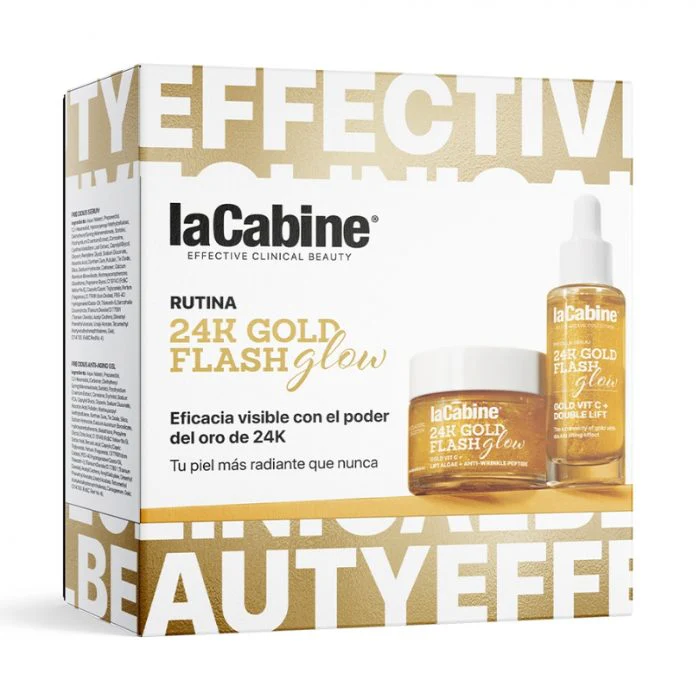 LACABINE Pack Routine 24K Gold Flash Sérum 30ml + Crème 15ml Coffret Éclat Or Pur Anti-Âge Hydratation Tous Types de Peaux