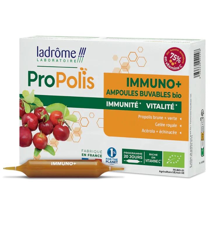 LADROME Propolis & Immuno+ 20 Ampoules Complément Alimentaire Immunité Défenses Naturelles Propolis Vitalité