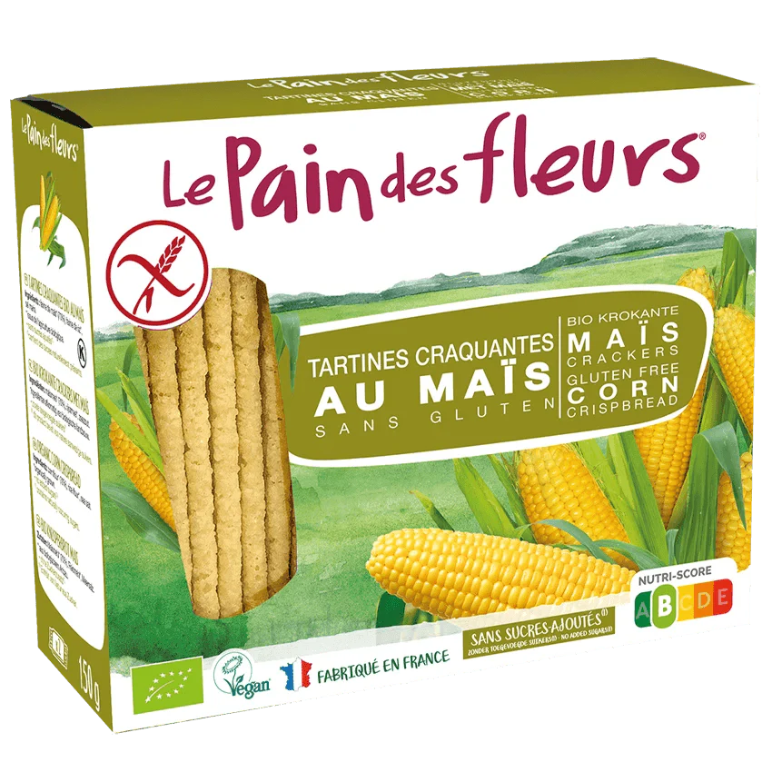 LE PAIN DES FLEURS Tartines Craquantes Maïs Riz 150g Bio Sans Gluten Vegan Petit-Déjeuner Naturel Léger