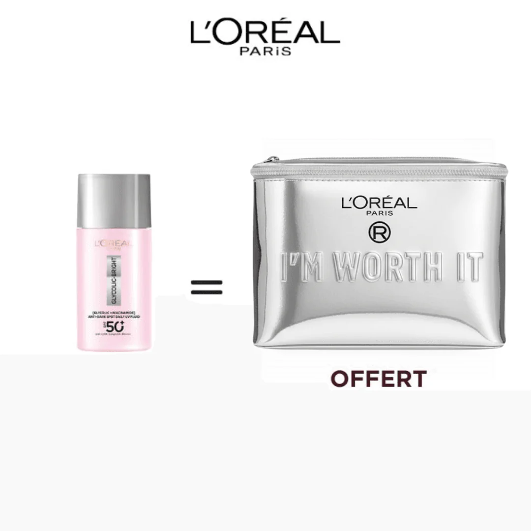 L'ORÉAL PARIS Glycolic-Bright Anti-Dark Spot UV SPF50+ 50ml Trousse Complète Anti-Taches Protection Solaire