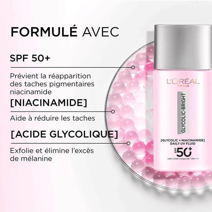 L'ORÉAL PARIS Glycolic-Bright Anti-Dark Spot UV SPF50+ 50ml Fluide Solaire Anti-Taches Acide Glycolique Protection Éclat Uniforme - Image 2