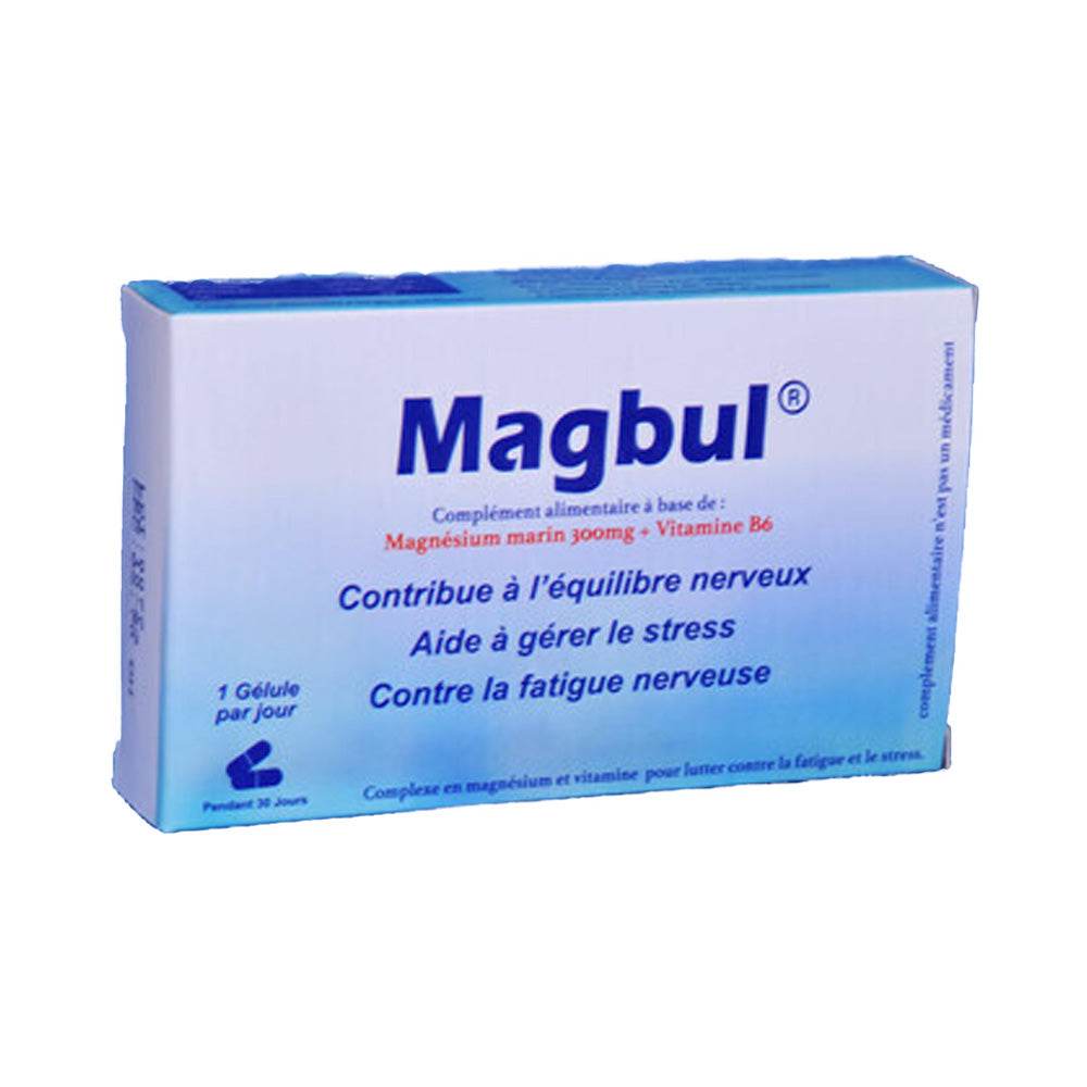 MAGBUL Magnésium Marin 300mg + Vitamine B6 30 Gélules Anti-Stress Fatigue Énergie Océanique Cure 30 Jours