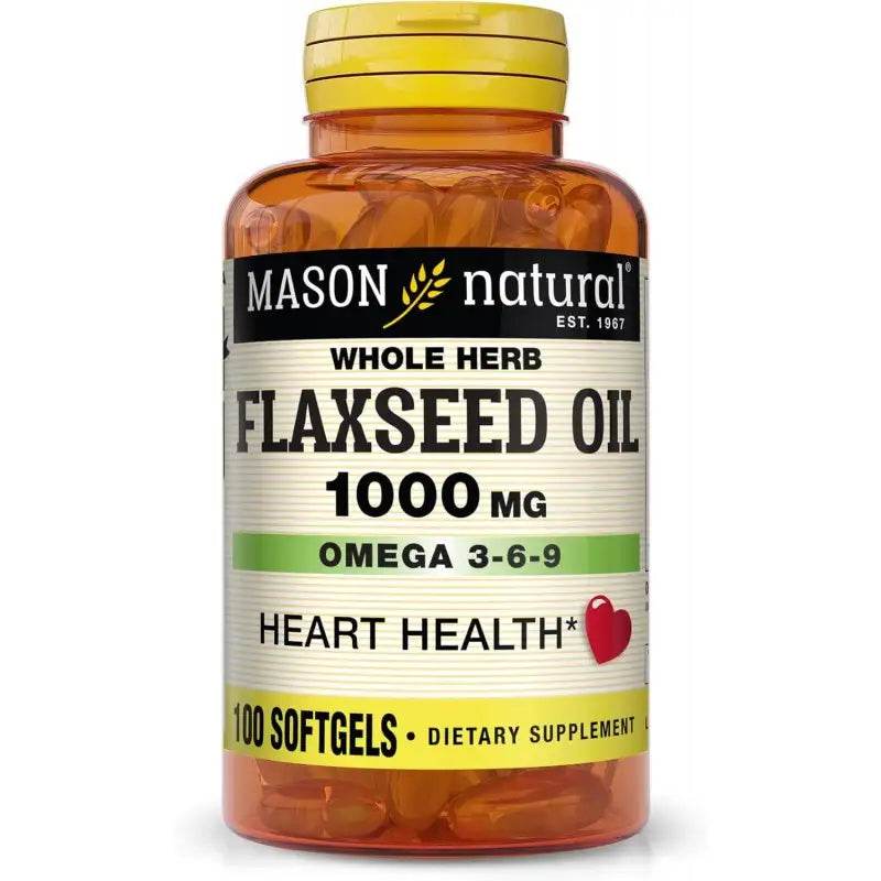 Mason Natural Flaxseed Oil 1000 mg 100 Softgels - Huile Lin Oméga 3-6-9 Cœur